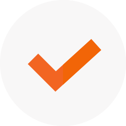 An orange checkmark inside a white circle with a gray border, tilted slightly to the right against a transparent background. This design presents clarity and precision, reminiscent of scoping projects or clearing clogged drains efficiently.